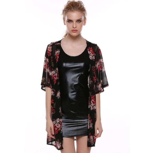 Summer Flowery Kimono Beach Cover up - Picture 2 of 4